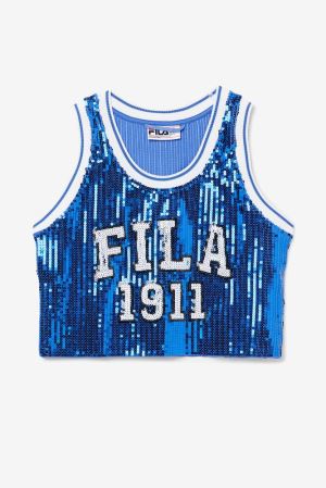 FILA Kiki Glam Crop Jersey Shirts Blue,Womens Clothing | CA.ZEYRMU851